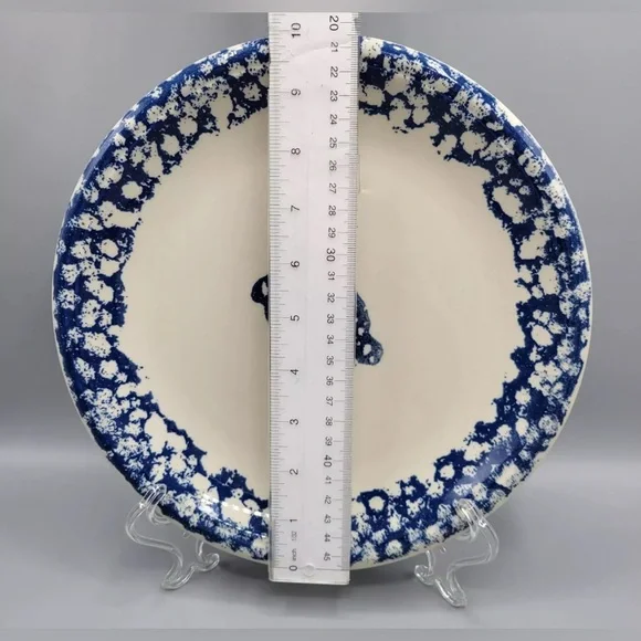 Vintage Tienshan Folk Craft Animals Bunny Dinner Plate, Blue Spongeware - Picture 2 of 3